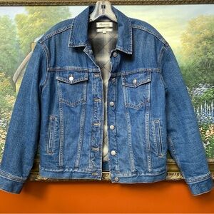 Madewell Blue Boxy Crop Jean Jacket With Plaid Quilted Liner Women’s Small